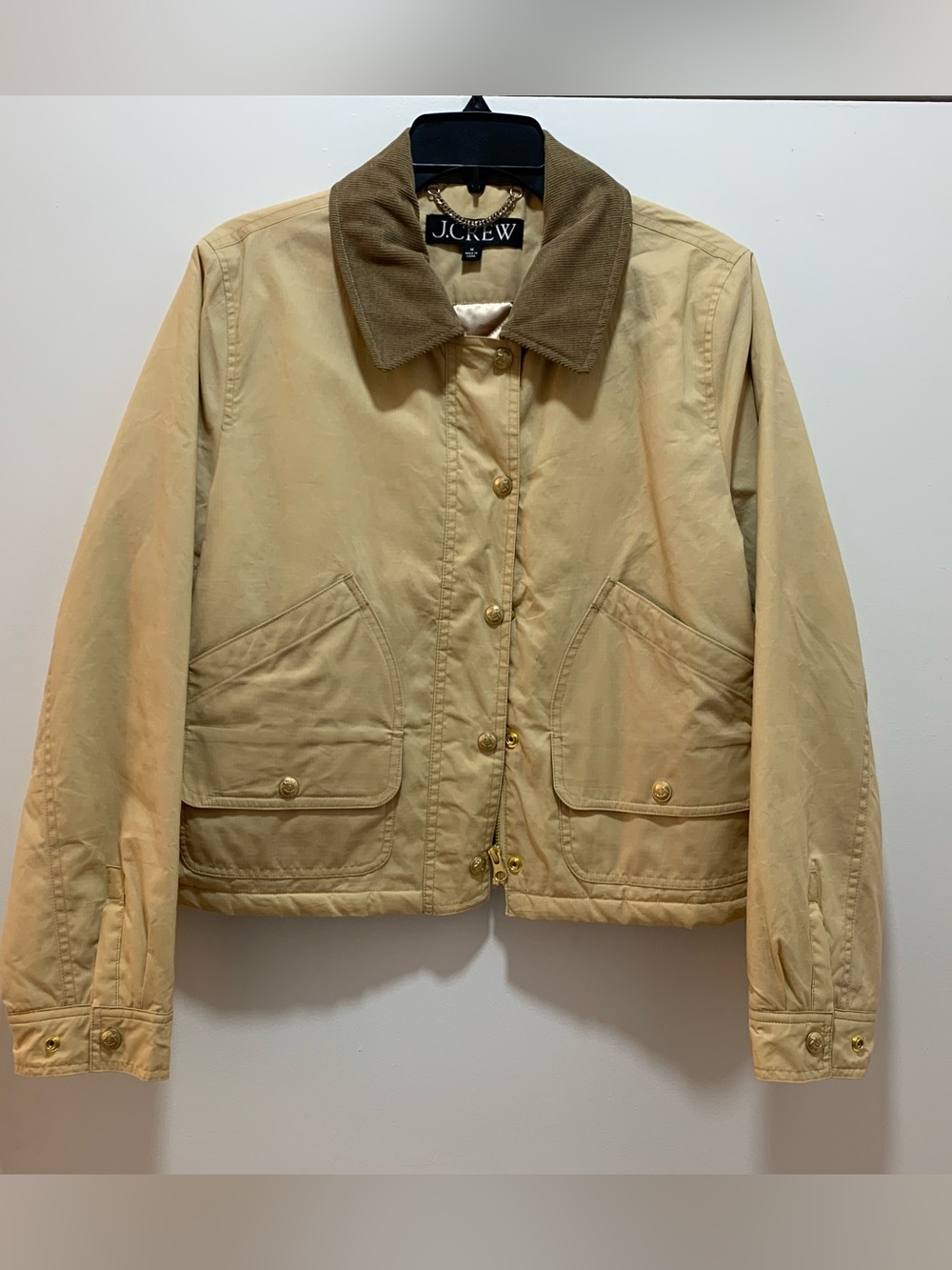 J. Crew Beige Utility Jacket with Brown Corduroy Collar